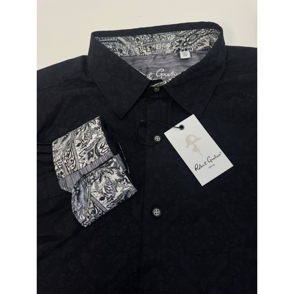 NWT Robert Graham BAYVIEW Black Tonal Flip Cuff Button Up Shirt Men's 3XL $188